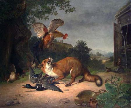 Christian August Lorentzen Fox in the Poultry Yard Norge oil painting art